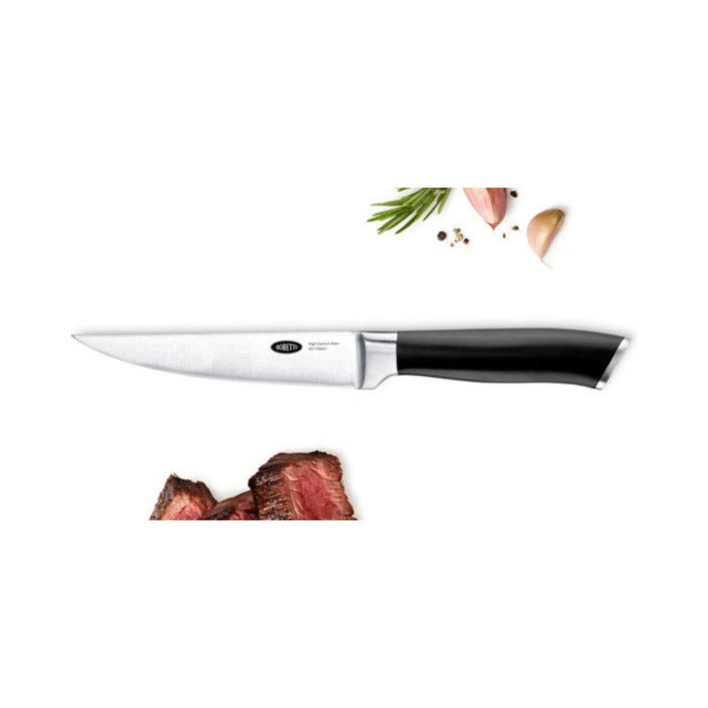 Ontwerp zondr titel Zijaanzicht Boretti Vleesmes – 15 cm met kookingredieënten erbij